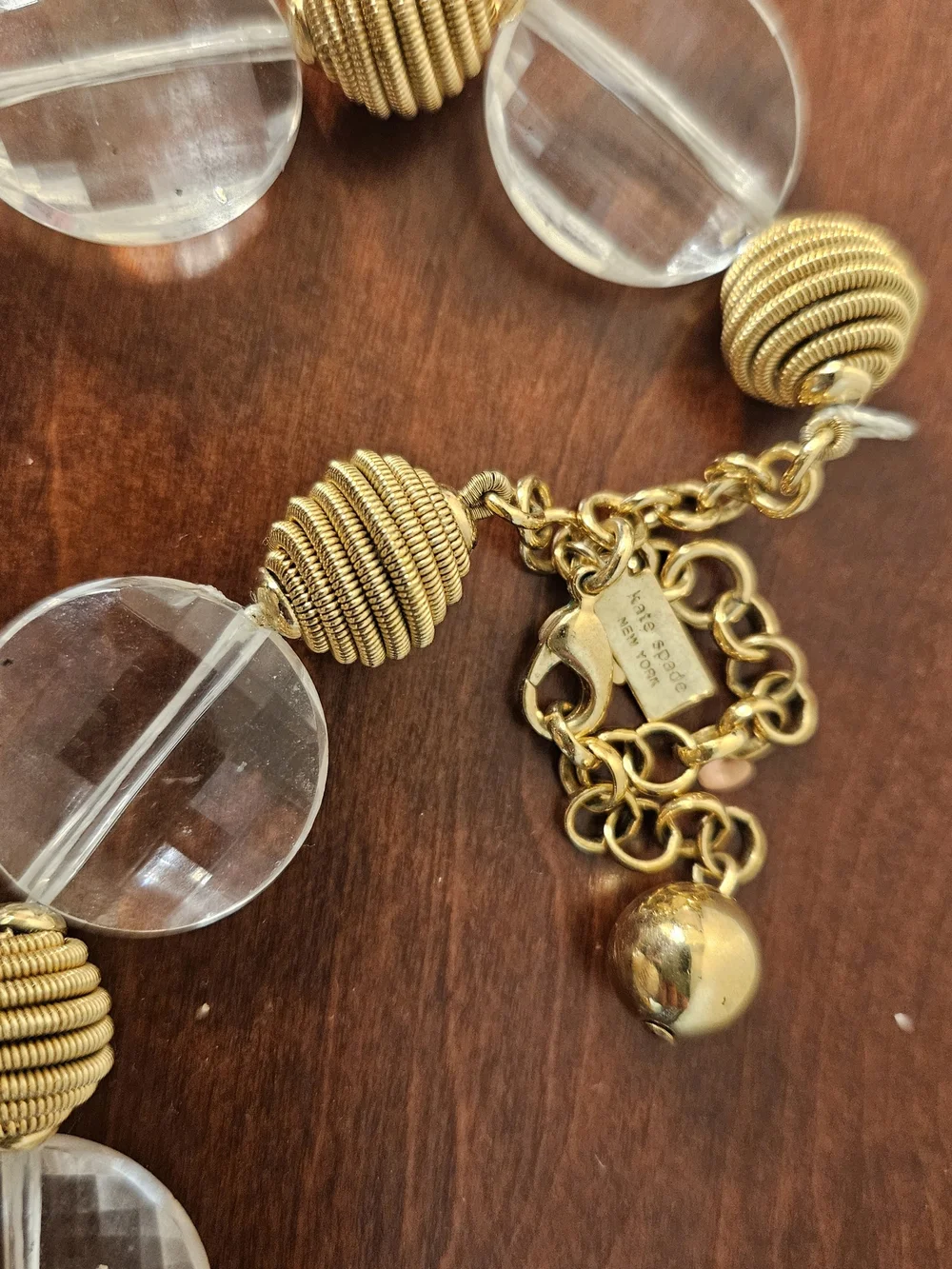 kate spade Clear and Gold Ribbed Bead Necklace
